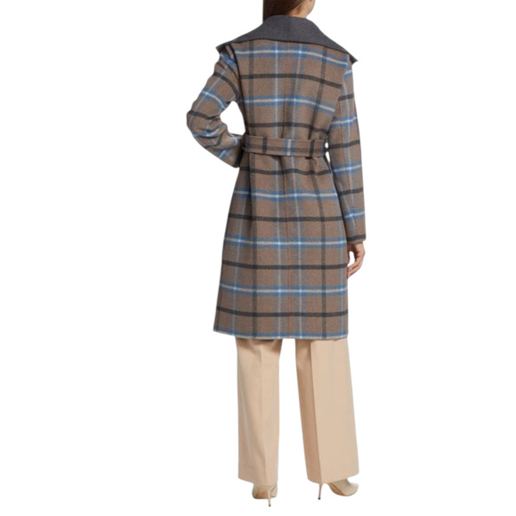 $475 NWT Elie Tahari Womens Wool Blend Wrap Coat Size Large Gray Plaid Belted - Picture 2 of 13